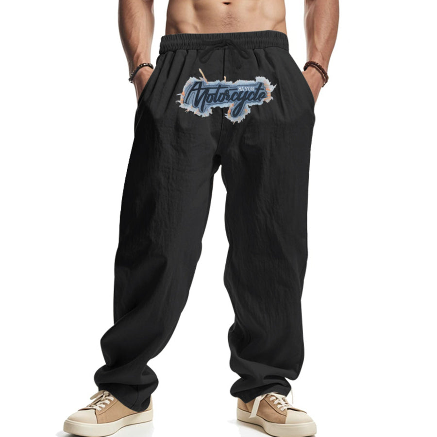 Men’s Full Size Drawstring Letter Casual Pants Plus Size Black / S Apparel and Accessories