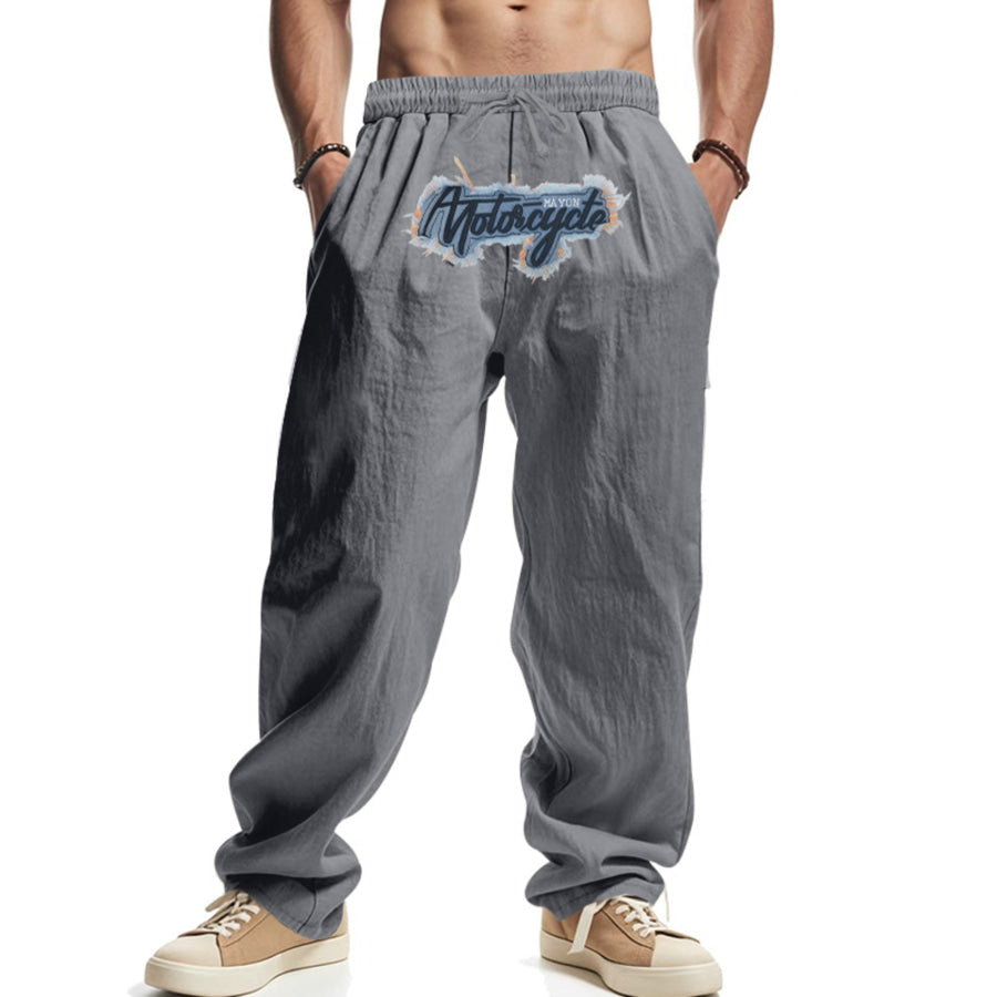 Men’s Full Size Drawstring Letter Casual Pants Plus Size Grey / S Apparel and Accessories