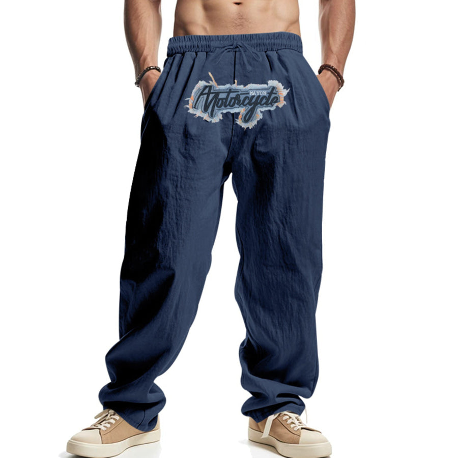 Men’s Full Size Drawstring Letter Casual Pants Plus Size Navy Blue / S Apparel and Accessories