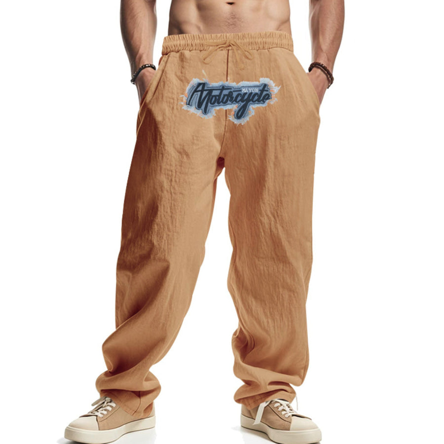 Men’s Full Size Drawstring Letter Casual Pants Plus Size Sherbet / S Apparel and Accessories