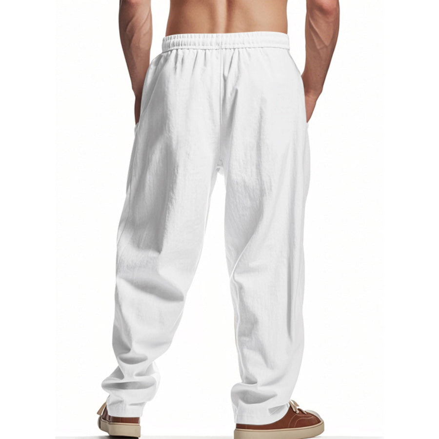 Men’s Full Size Drawstring Letter Casual Pants Plus Size White / S Apparel and Accessories
