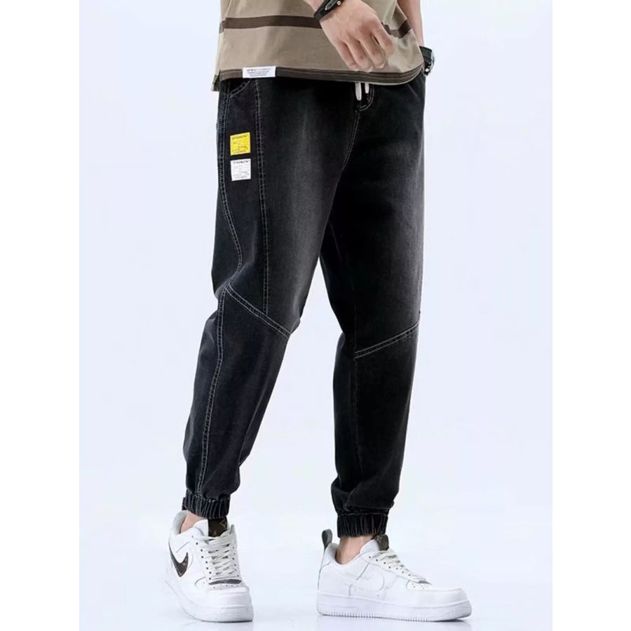 Men’s Full Size Drawstring Loose Fit Jeans Plus Size Black / S Apparel and Accessories
