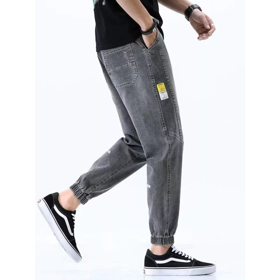 Men’s Full Size Drawstring Loose Fit Jeans Plus Size Grey / S Apparel and Accessories