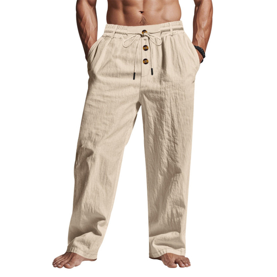 Men’s Full Size Drawstring Pants with Button-Front Detail Plus Apparel and Accessories