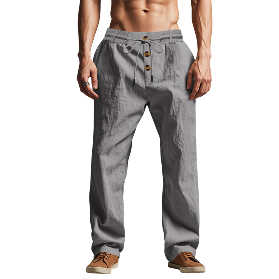 Men’s Full Size Drawstring Pants with Button-Front Detail Plus Apparel and Accessories
