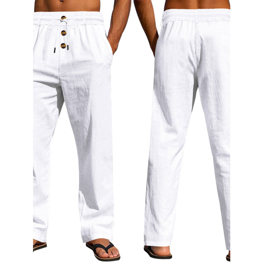 Men’s Full Size Drawstring Pants with Button-Front Detail Plus Apparel and Accessories
