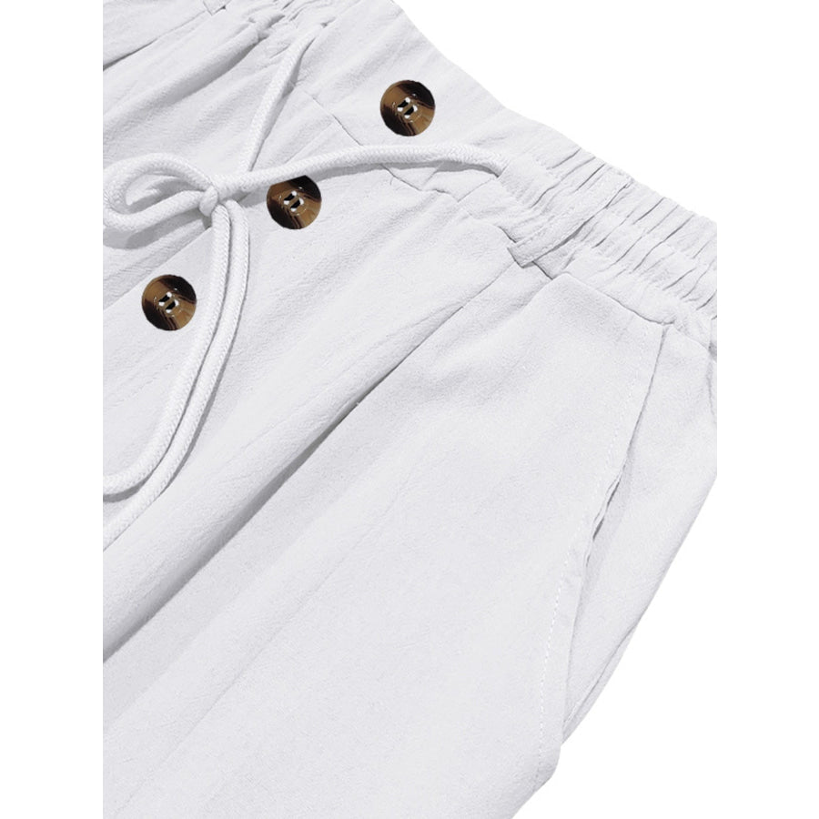 Men’s Full Size Drawstring Pants with Button-Front Detail Plus Apparel and Accessories