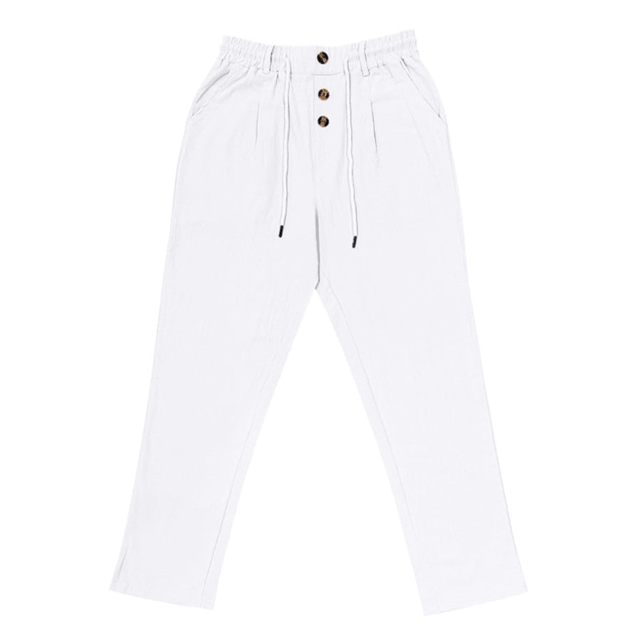 Men’s Full Size Drawstring Pants with Button-Front Detail Plus Apparel and Accessories