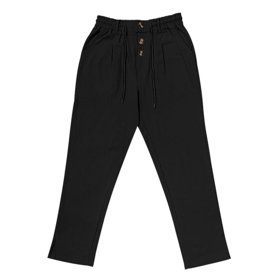 Men’s Full Size Drawstring Pants with Button-Front Detail Plus Apparel and Accessories
