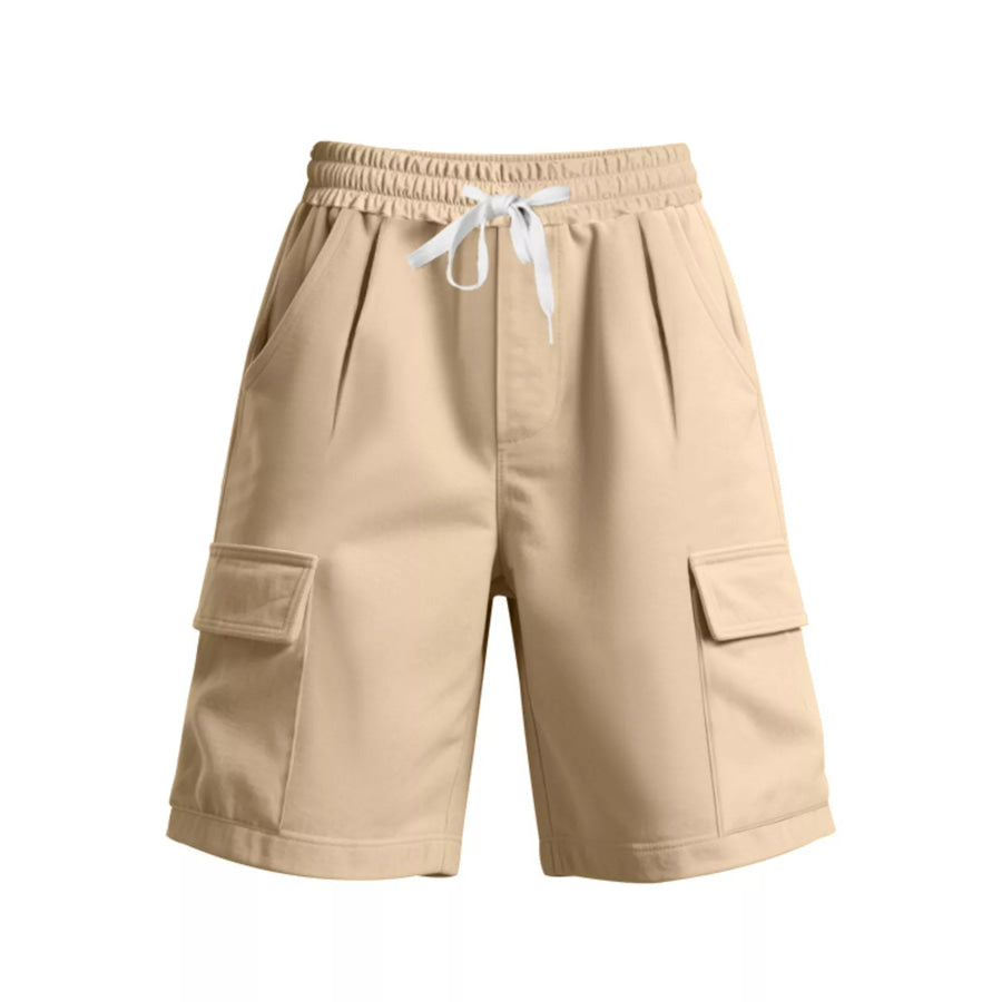Men’s Full Size Drawstring Pocketed Shorts Plus Size Khaki / S Apparel and Accessories