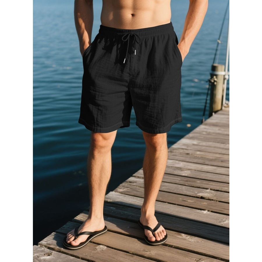 Men’s Full Size Drawstring Shorts with Pockets Plus Size Black / S Apparel and Accessories