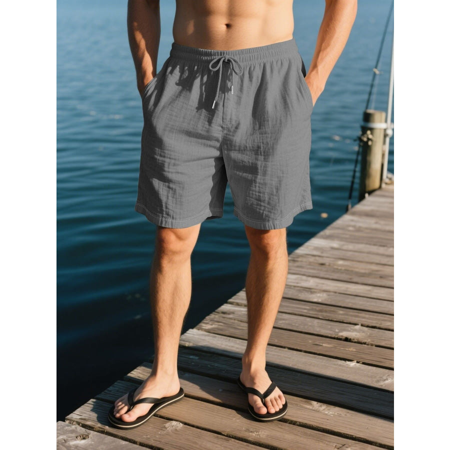 Men’s Full Size Drawstring Shorts with Pockets Plus Size Grey / S Apparel and Accessories