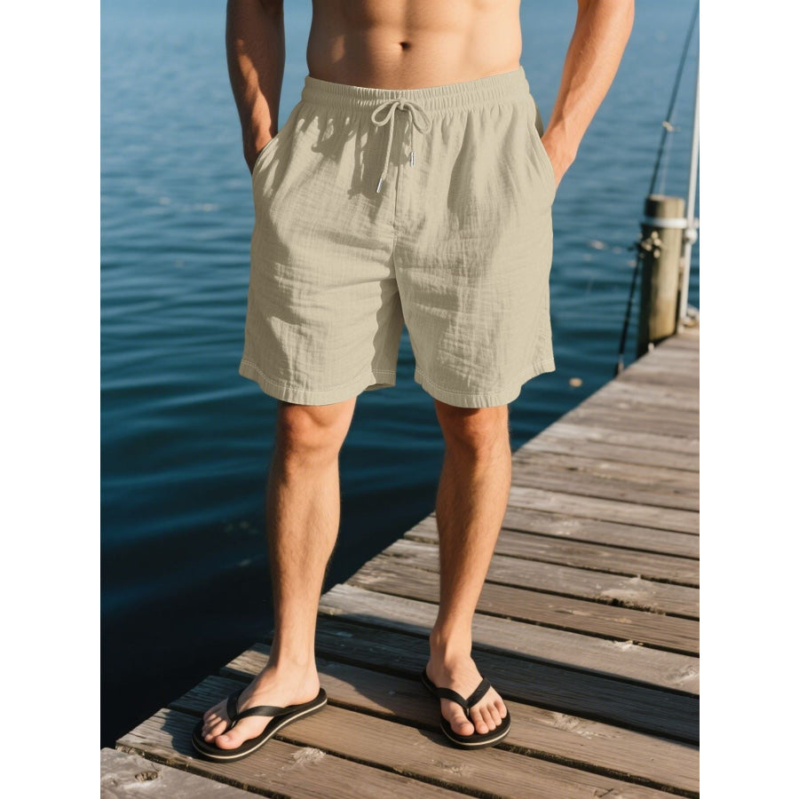 Men’s Full Size Drawstring Shorts with Pockets Plus Size Khaki / S Apparel and Accessories