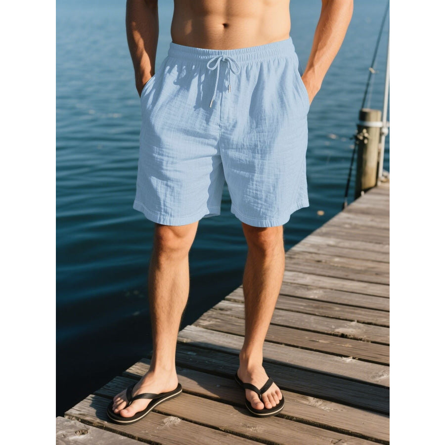 Men’s Full Size Drawstring Shorts with Pockets Plus Size Light Blue / S Apparel and Accessories