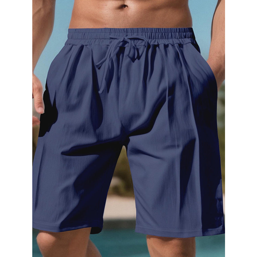 Men’s Full Size Drawstring Shorts with Pockets Plus Navy Blue / S Apparel and Accessories