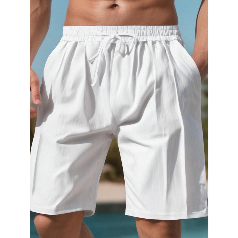 Men’s Full Size Drawstring Shorts with Pockets Plus White / S Apparel and Accessories