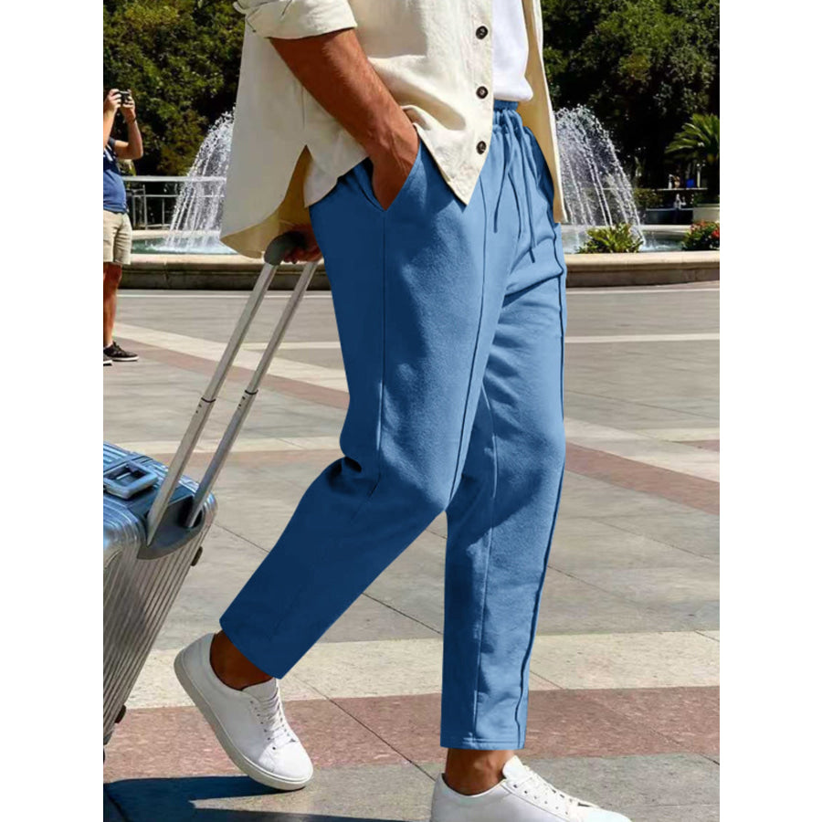 Men’s Full Size Drawstring Straight Leg Pants Plus Apparel and Accessories