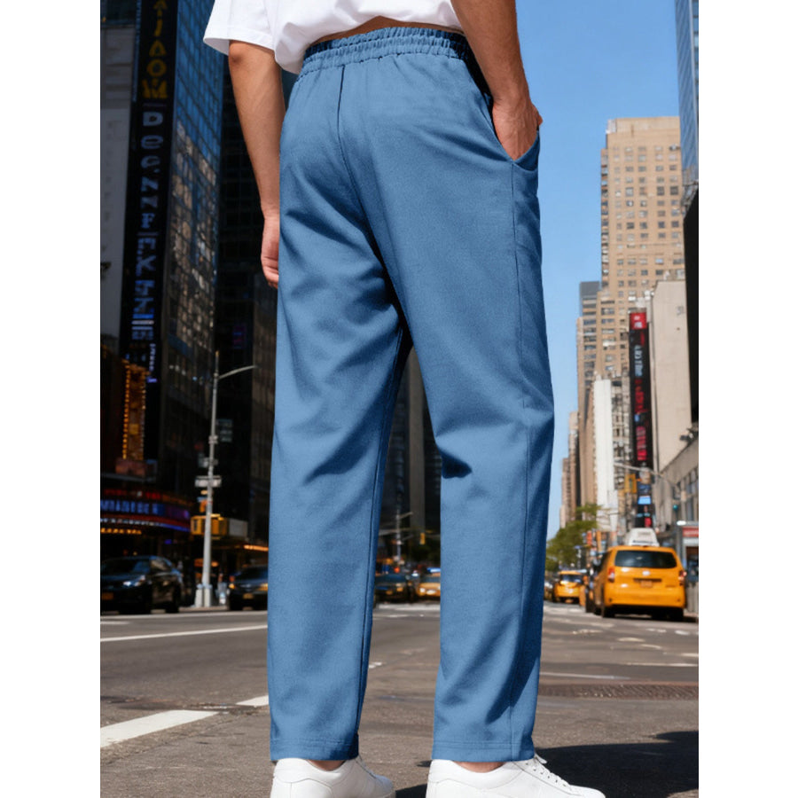 Men’s Full Size Drawstring Straight Leg Pants Plus Apparel and Accessories