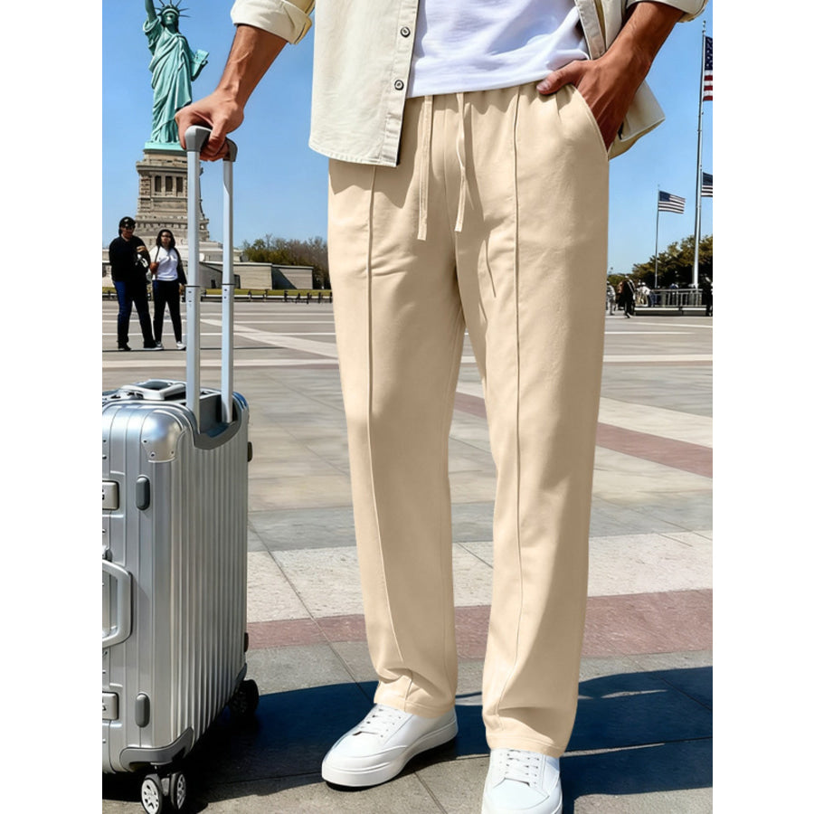 Men’s Full Size Drawstring Straight Leg Pants Plus Apparel and Accessories