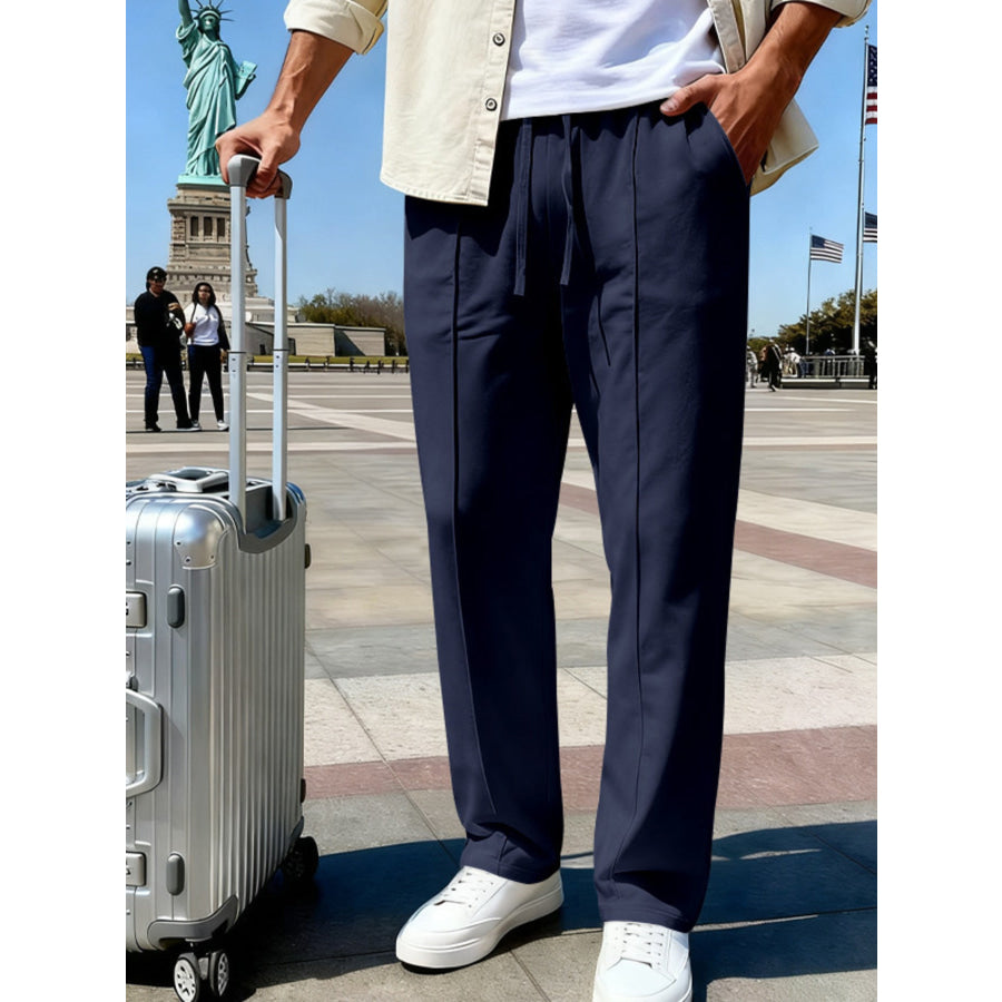 Men’s Full Size Drawstring Straight Leg Pants Plus Apparel and Accessories