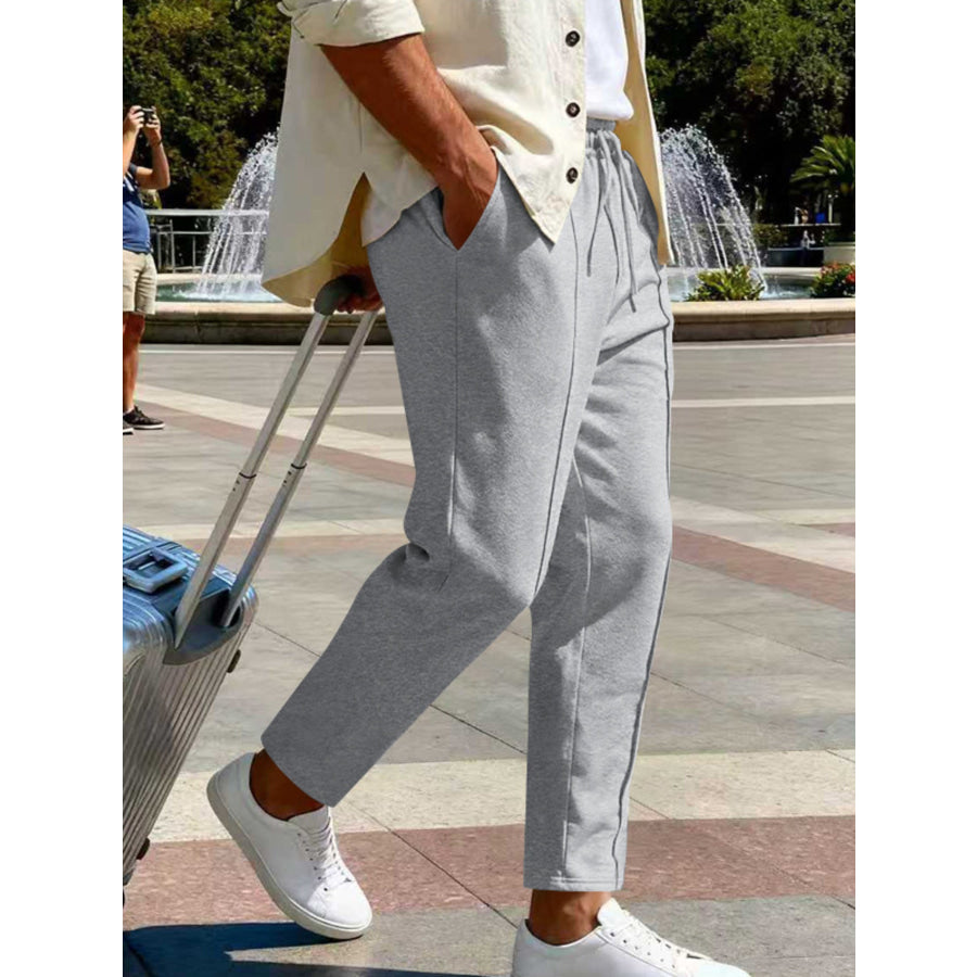 Men’s Full Size Drawstring Straight Leg Pants Plus Apparel and Accessories