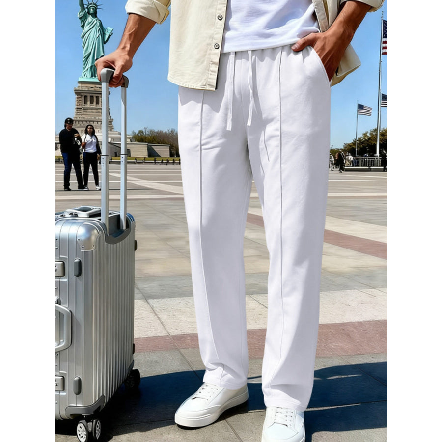 Men’s Full Size Drawstring Straight Leg Pants Plus Apparel and Accessories