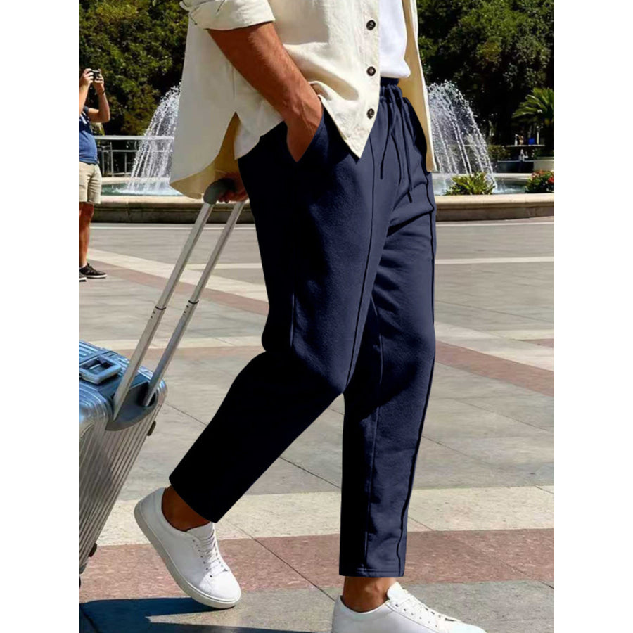 Men’s Full Size Drawstring Straight Leg Pants Plus Apparel and Accessories