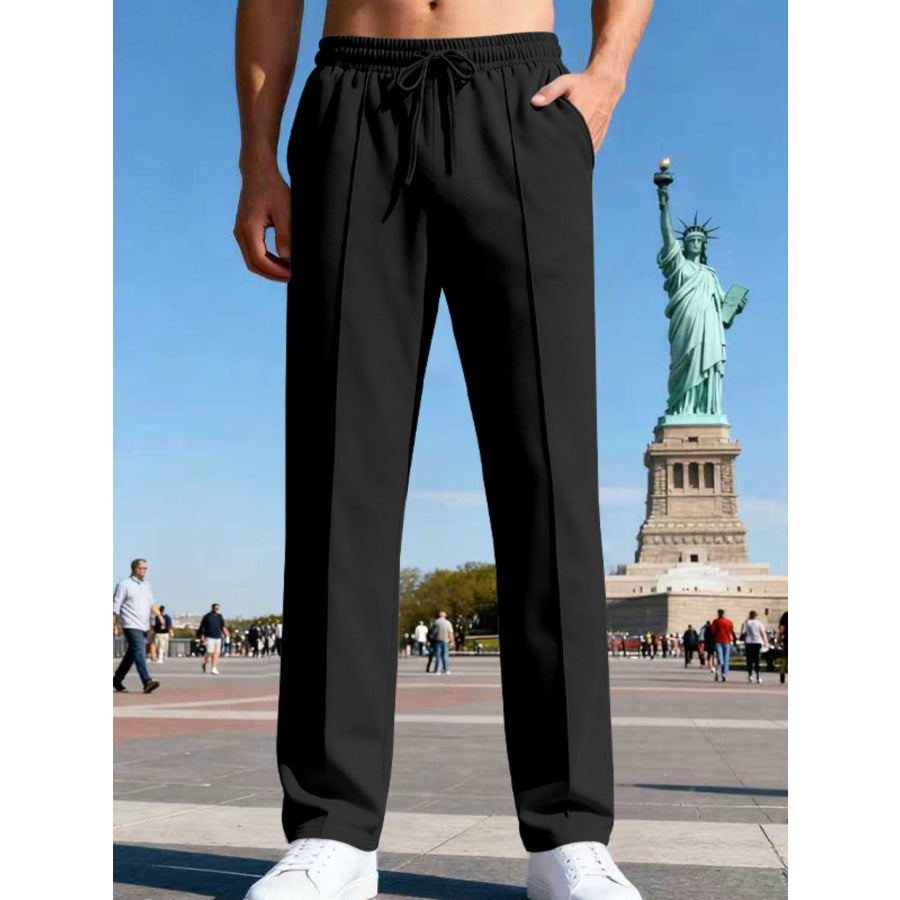 Men’s Full Size Drawstring Straight Leg Pants Plus Black / S Apparel and Accessories