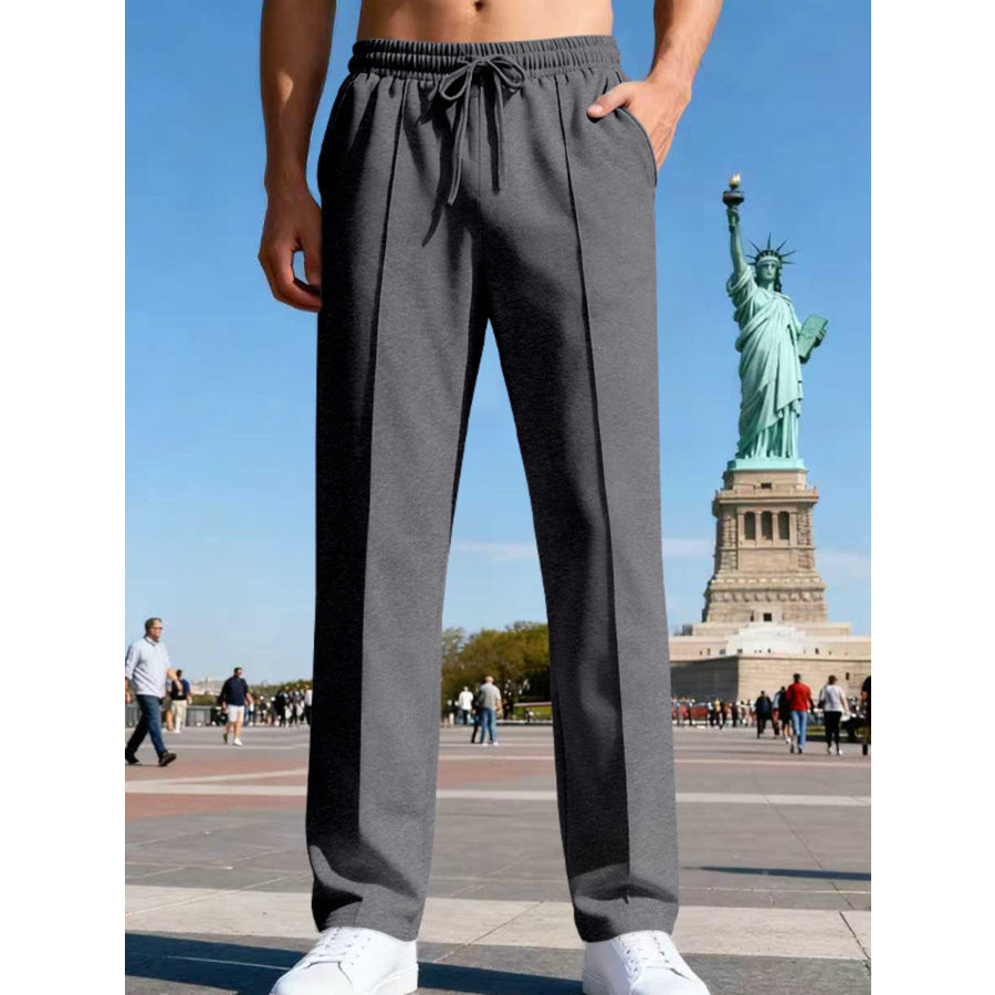 Men’s Full Size Drawstring Straight Leg Pants Plus Dark Gray / S Apparel and Accessories