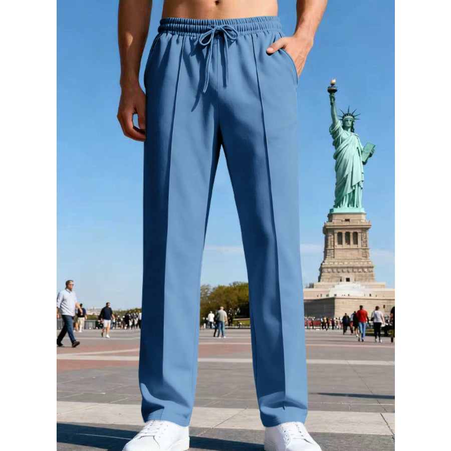 Men’s Full Size Drawstring Straight Leg Pants Plus Denim Blue / S Apparel and Accessories