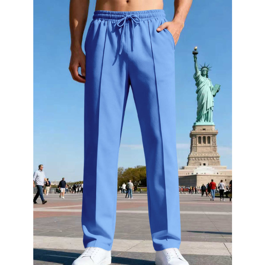 Men’s Full Size Drawstring Straight Leg Pants Plus Light Blue / S Apparel and Accessories