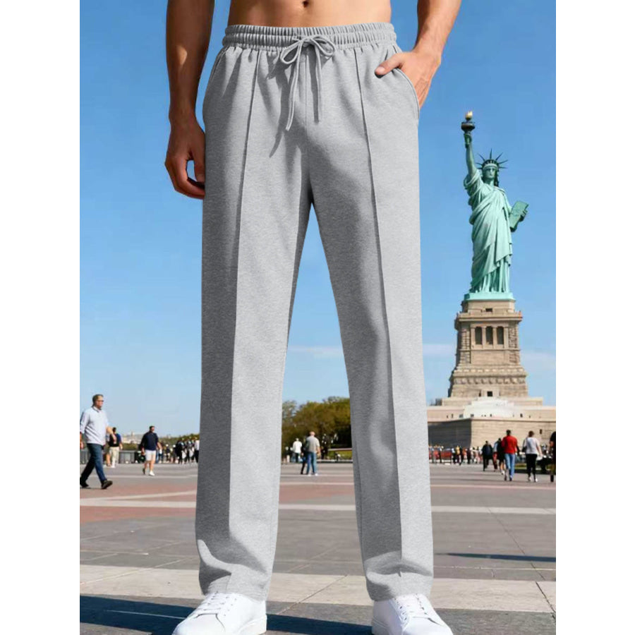 Men’s Full Size Drawstring Straight Leg Pants Plus Light Gray / S Apparel and Accessories
