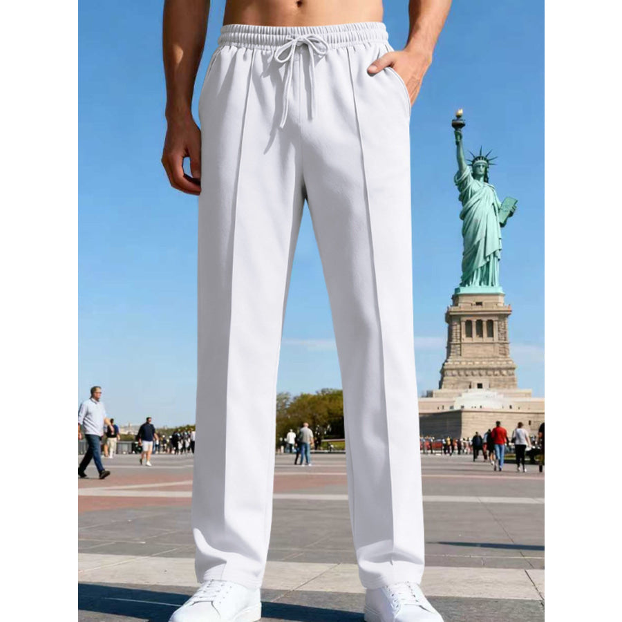 Men’s Full Size Drawstring Straight Leg Pants Plus White / S Apparel and Accessories