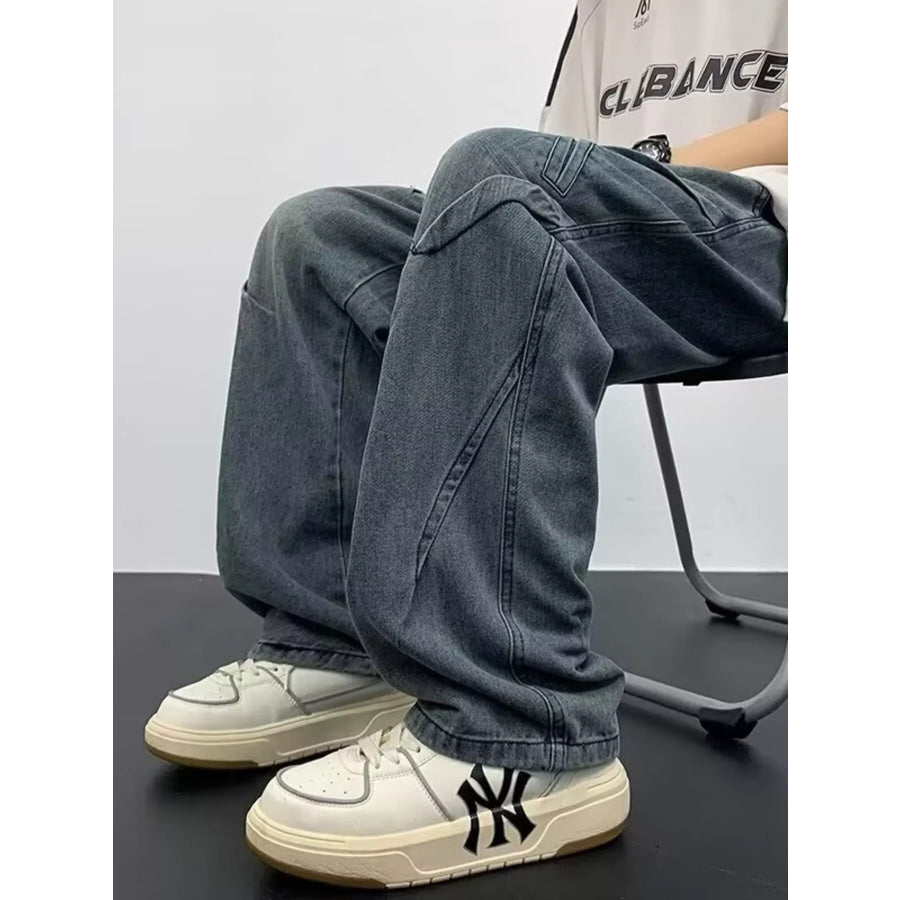 Men’s Full Size Drawstring Waist Wide Leg Jeans Plus Size Apparel and Accessories