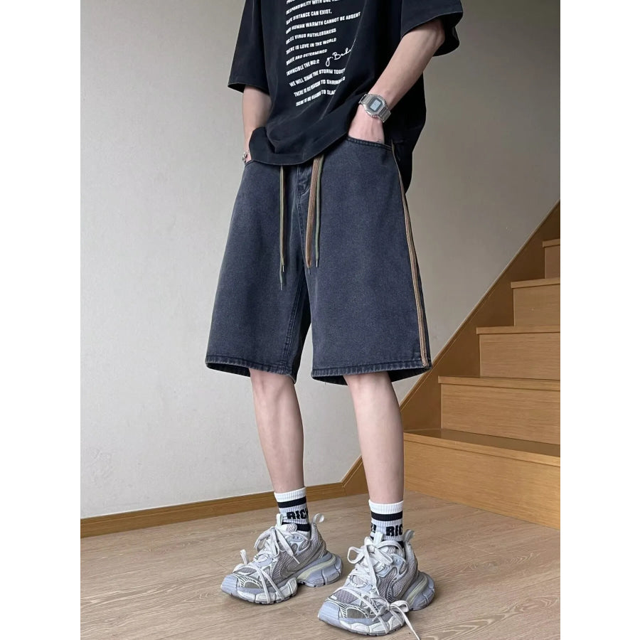 Men’s Full Size Drawstring Wide-Leg Denim Shorts Plus Size Black / S Apparel and Accessories