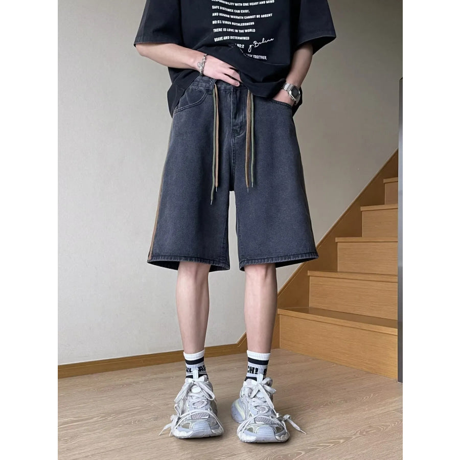Men’s Full Size Drawstring Wide-Leg Denim Shorts Plus Size Black / S Apparel and Accessories