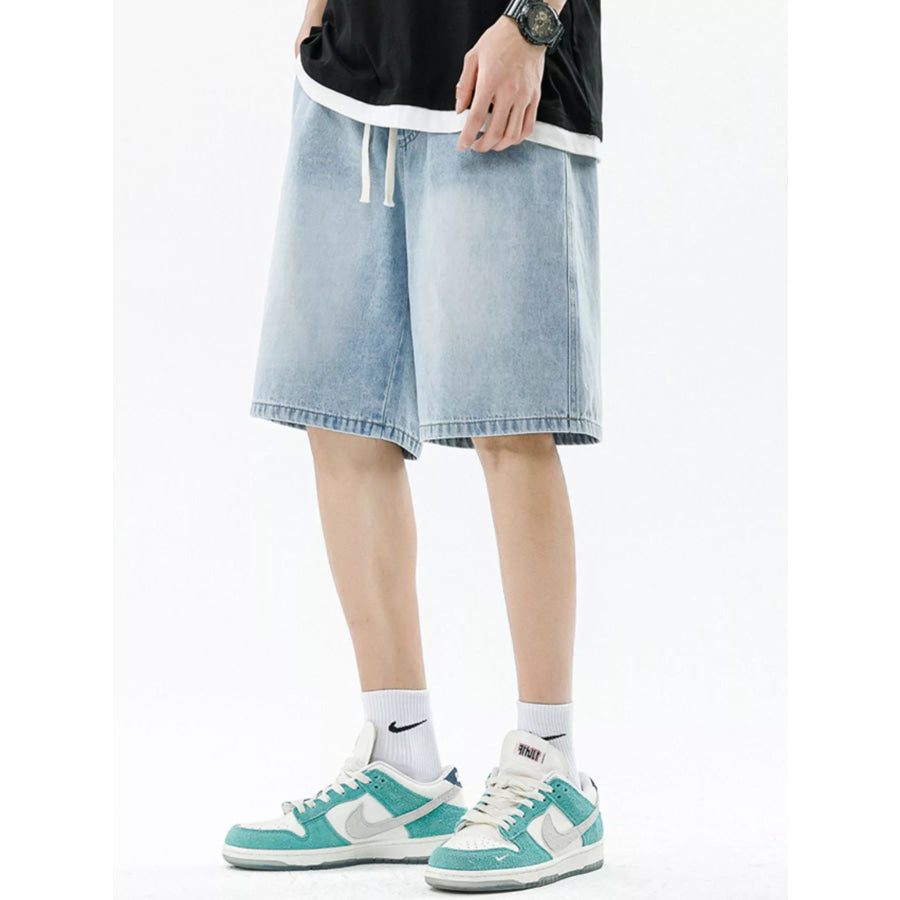 Men’s Full Size Drawstring Wide Leg Denim Shorts Plus Size Light Blue / S Apparel and Accessories