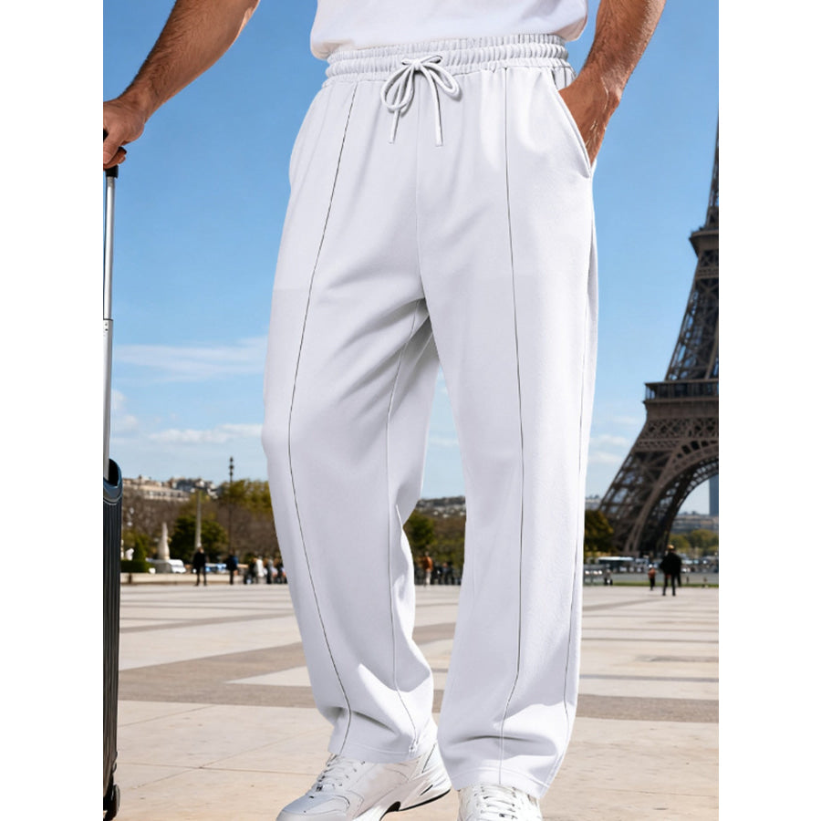 Men’s Full Size Drawstring Wide Leg Pants Plus White / S Apparel and Accessories