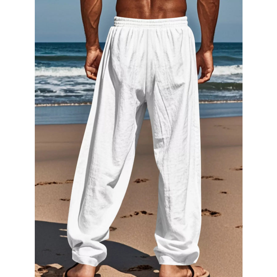 Men’s Full Size Drawstring Wide Leg Pants Plus White / S Apparel and Accessories