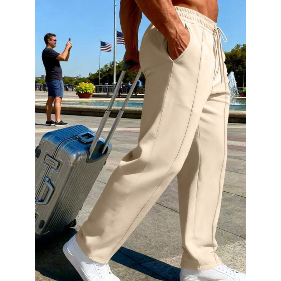Men’s Full Size Drawstring Wide Leg Pants Plus Apparel and Accessories