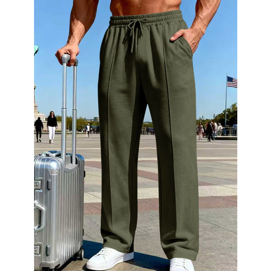 Men’s Full Size Drawstring Wide Leg Pants Plus Army Green / S Apparel and Accessories
