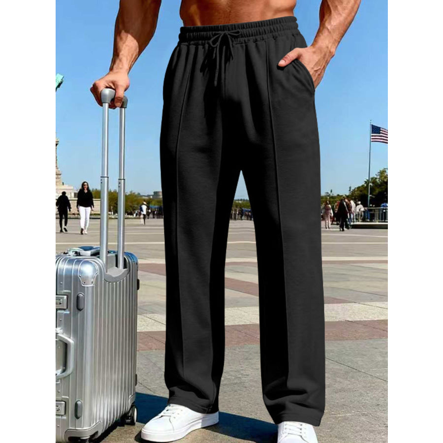 Men’s Full Size Drawstring Wide Leg Pants Plus Black / S Apparel and Accessories