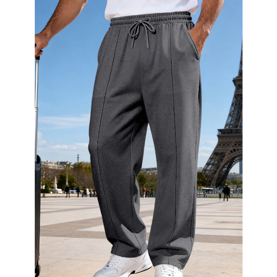 Men’s Full Size Drawstring Wide Leg Pants Plus Dark Gray / S Apparel and Accessories
