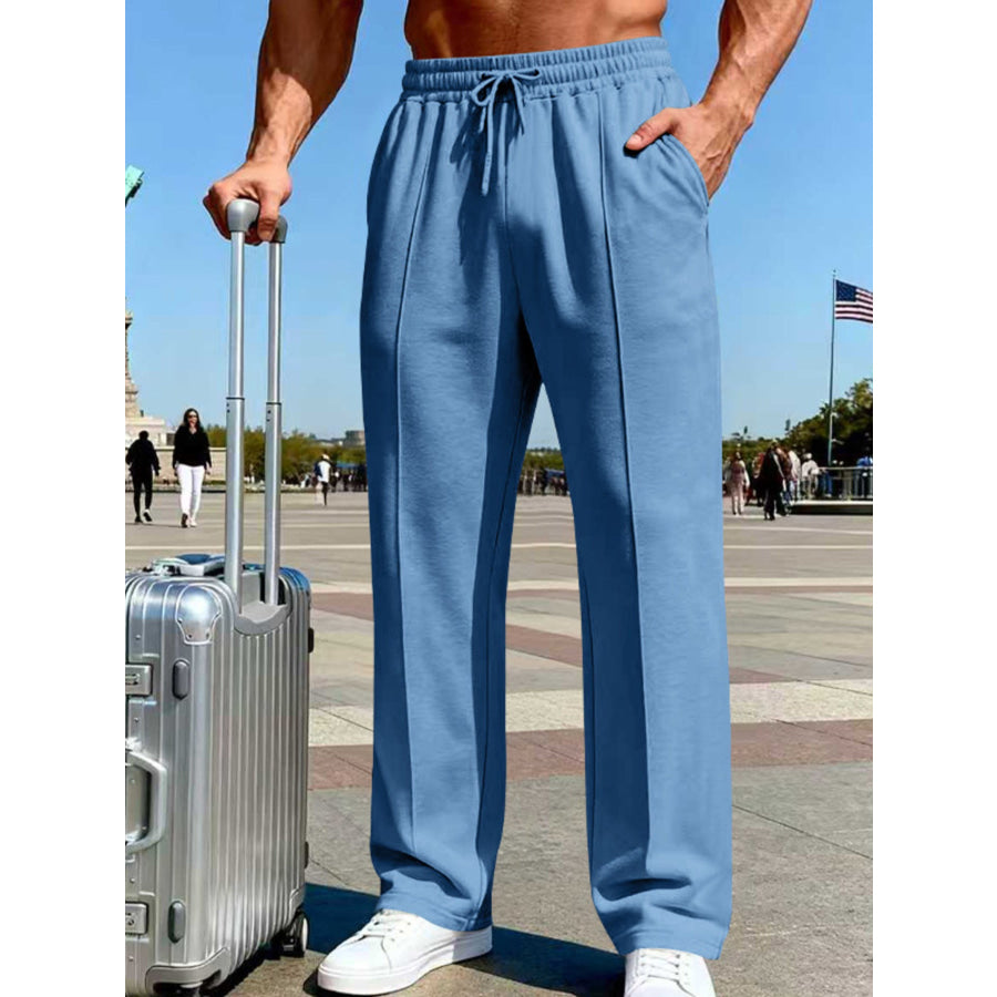 Men’s Full Size Drawstring Wide Leg Pants Plus Denim Blue / S Apparel and Accessories