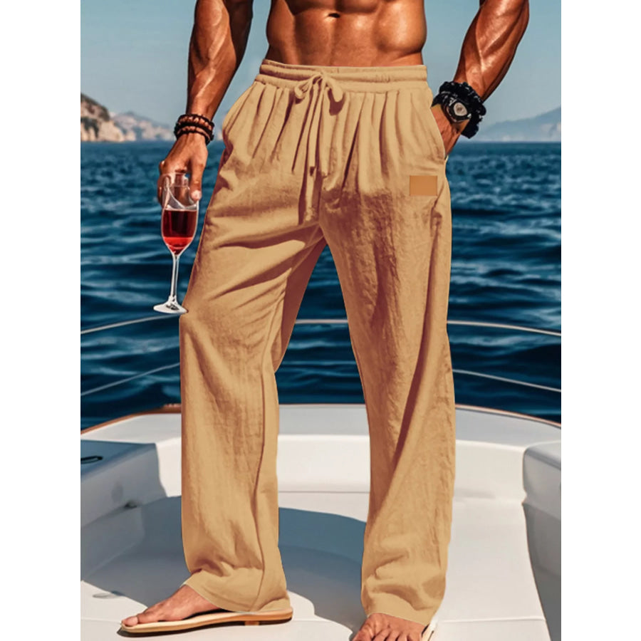 Men’s Full Size Drawstring Wide Leg Pants Plus Earthy Yellow / S Apparel and Accessories