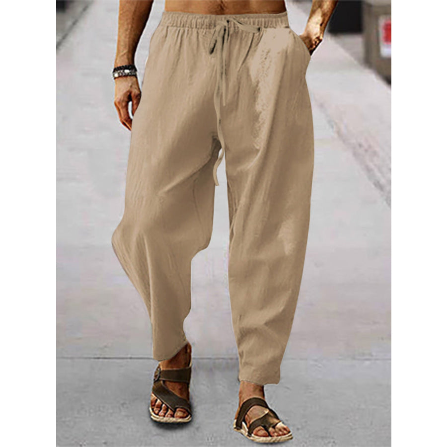 Men’s Full Size Drawstring Wide Leg Pants Plus Size Khakis / S Apparel and Accessories