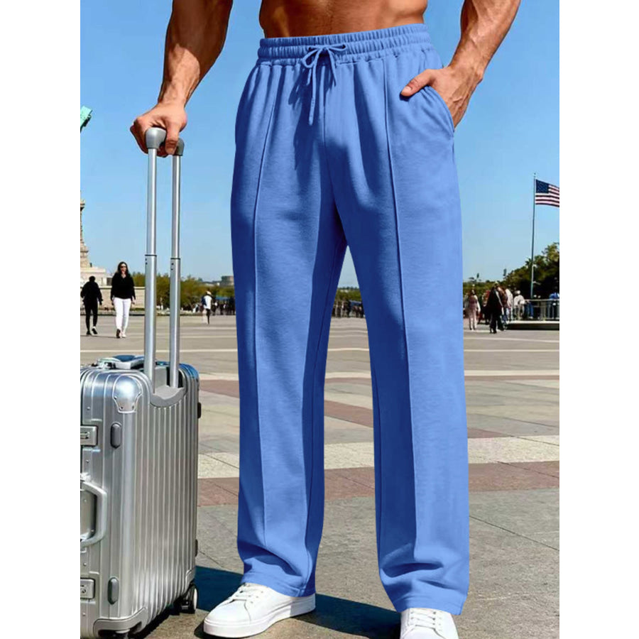 Men’s Full Size Drawstring Wide Leg Pants Plus Light Blue / S Apparel and Accessories
