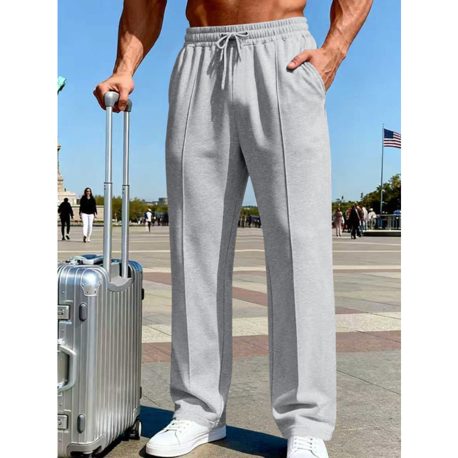 Men’s Full Size Drawstring Wide Leg Pants Plus Light Gray / S Apparel and Accessories