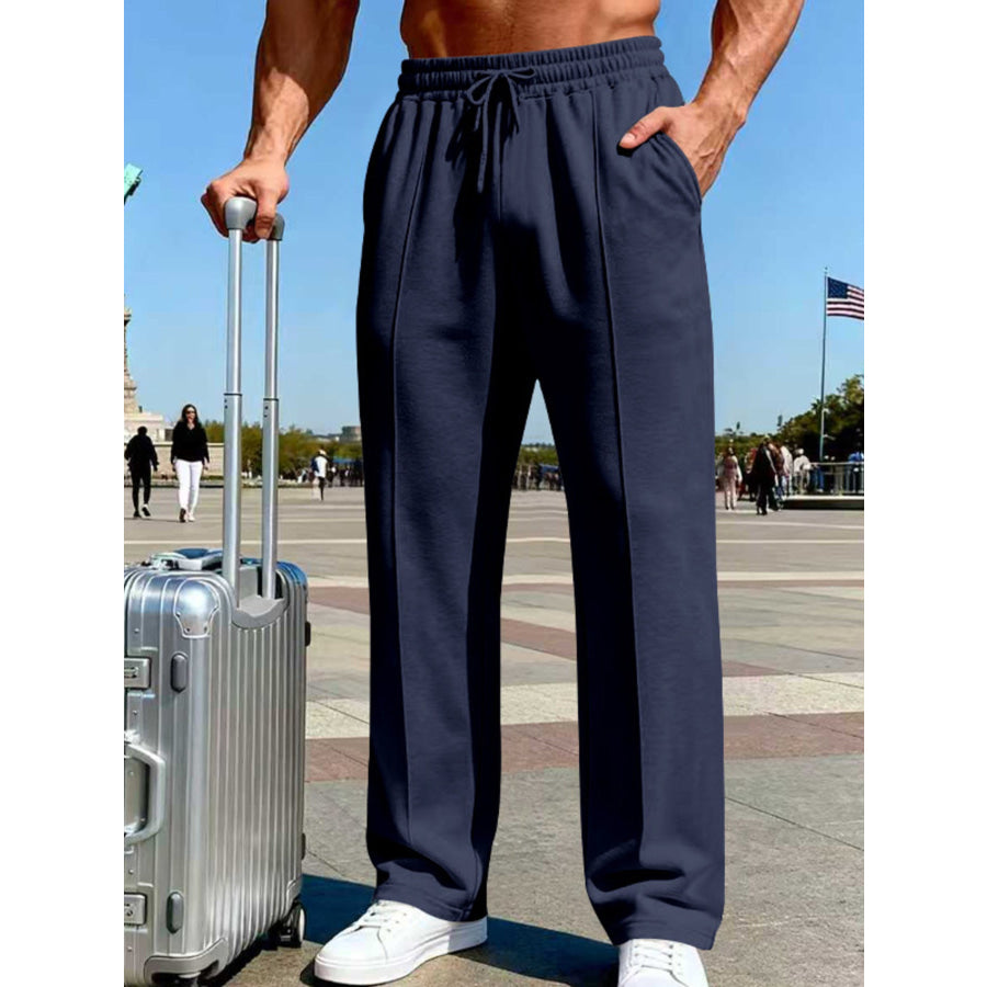 Men’s Full Size Drawstring Wide Leg Pants Plus Navy Blue / S Apparel and Accessories