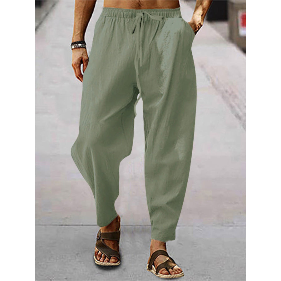 Men’s Full Size Drawstring Wide Leg Pants Plus Size Sage / S Apparel and Accessories